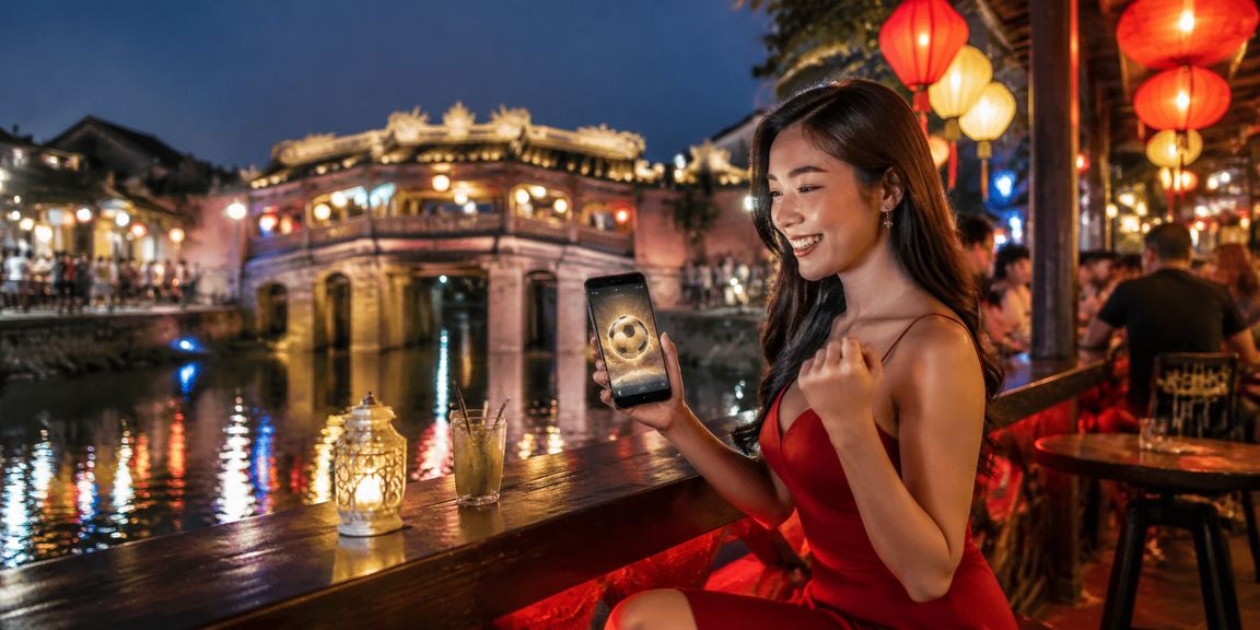 Khung cảnh chợ đêm Hội An với người hâm mộ xem bóng đá và đặt cược trực tuyến